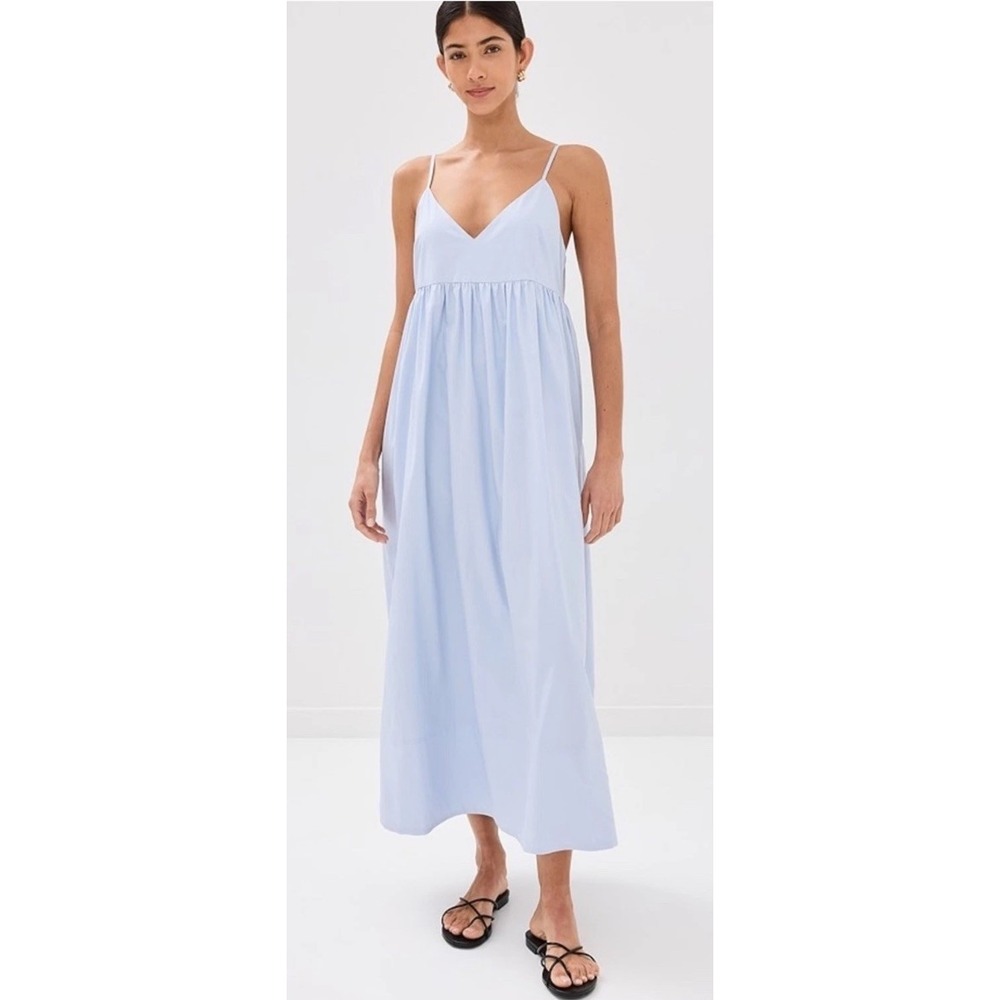Jenni Kayne Cove Dress Cotton French Blue Maxi Coastal Minimalist Size Medium